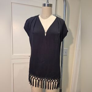 Etcetera Elegant Black Fringe Top